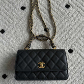 CHANEL 25S CLASSIC WALLET ON CHAIN 19 IN BLACK LAMBSKIN WITH GOLD HARDWARE