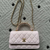 CHANEL 25S CLASSIC WALLET ON CHAIN 19 IN LIGHT PINK LAMBSKIN WITH GOLD HARDWARE