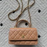 CHANEL 25S CLASSIC WALLET ON CHAIN 19 IN BROWN LAMBSKIN WITH GOLD HARDWARE