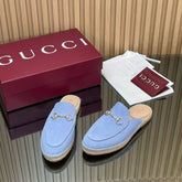 GUCCI 26S LOAFER MULES IN LIGHT BLUE SUEDE