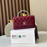CHANEL 25S TOP HANDLE WALLET 19 IN DARK RED CALFSKIN WITH GOLD HARDWARE