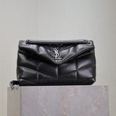 YSL 25S LOULOU PUFFER MM 29 IN BLACK CALFSKIN SILVER HARDWRE
