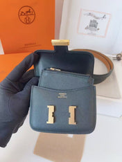 HM KELLY CONSTANCE SLIM WALLET BELT IN BLACK CALFSKIN GOLD HARDWARE