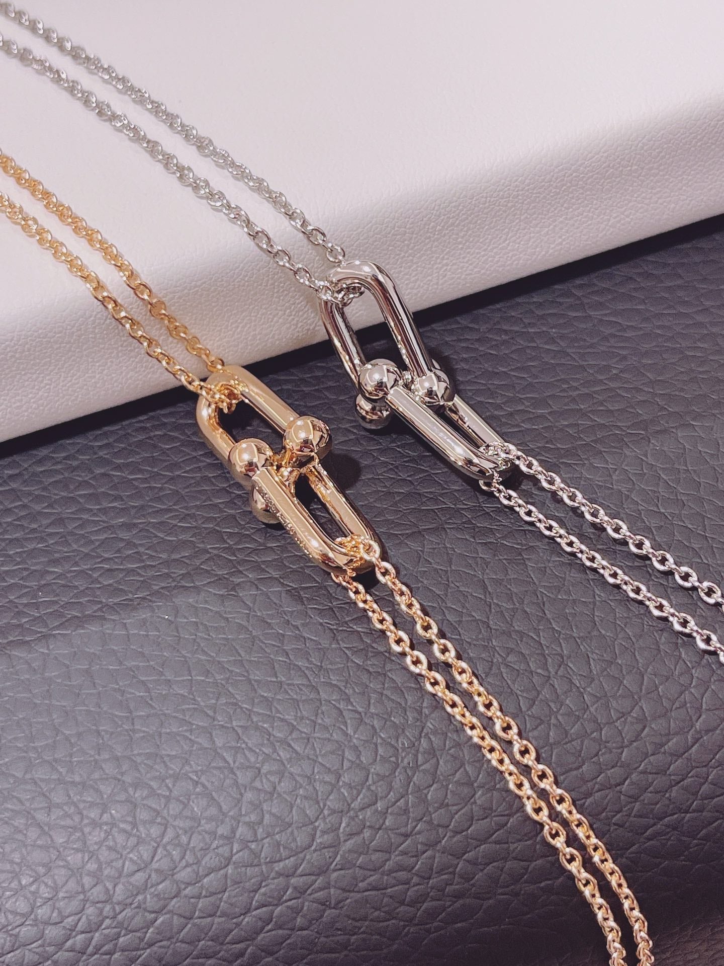 HARDWEAR DOUBLE LINK PEDANT PINK GOLD NECKLACE