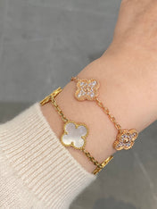 CLOVER 5 MOTIFS PINK GOLD DIAMOND BRACELET