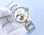 BALLON BLEU 36MM OPEN HEART PINK DIAMOND NUMERALS STEEL STRAP