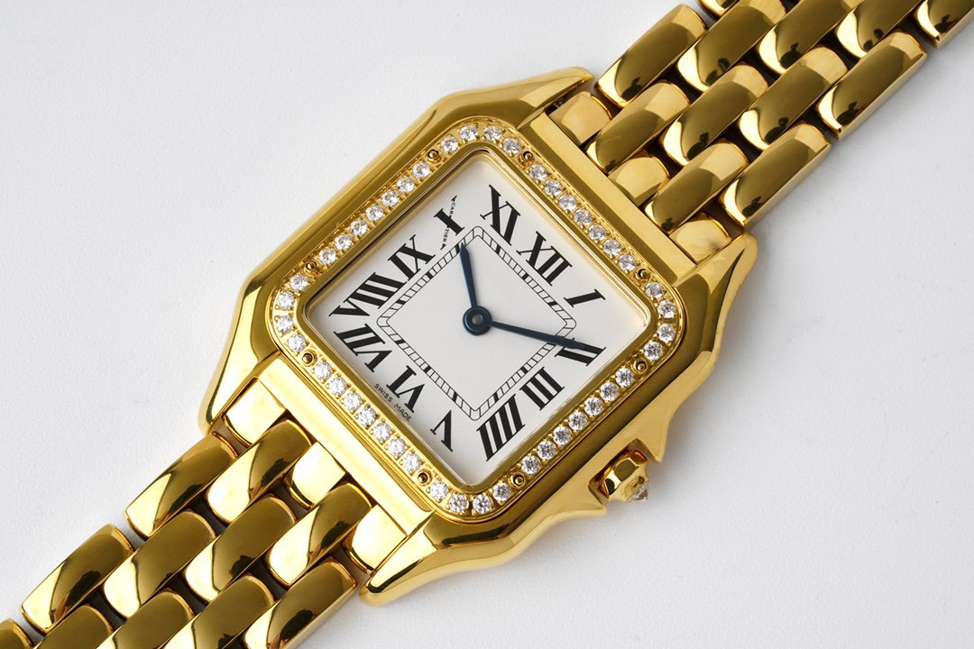 PANTHERE 27MM GOLD CASE DIAMOND BEZEL WHITE DIAL