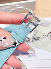 HM HEURE H 26 SILVER BLUE DIAL DIAMOND BEZEL EPSOM LEATHER