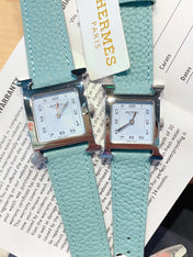 HM HEURE H 26 SILVER BLUE DIAL EPSOM LEATHER