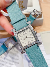 HM HEURE H 26 SILVER WHITE DIAL EPSOM LEATHER EPSOM LEATHER