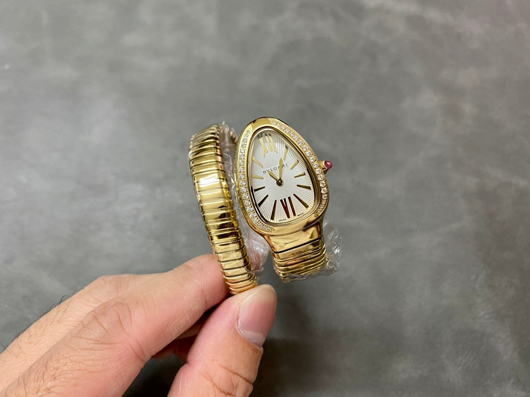 SERPENTI SPIGA GOLD DIAMOND BEZEL WHITE DIAL