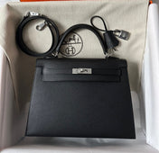 HM KELLY 25CM BLACK EPSOM SILVER HARDWARE