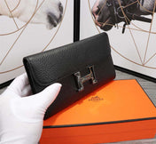 HM CLUTCH CONSTANCE 20.5 BLACK CALFSKIN SILVER HARDWARE