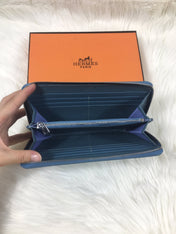 HM SILK'IN CLASSIC WALLET 20 CERULEAN GRAINED CALFSKIN