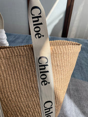 LAGRE WOODY TOTE BAG 48 IN NATURAL FIBERS BEIGE WEBBING BROWN CALFSKIN