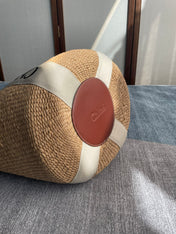 LAGRE WOODY TOTE BAG 48 IN NATURAL FIBERS BEIGE WEBBING BROWN CALFSKIN