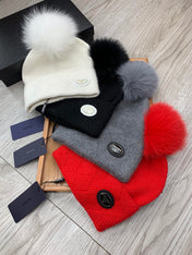 BEANIE HAT IN CHERRY RED WOOL AND RABBIT FUR 346718