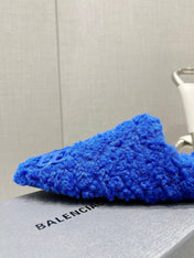 BALENCIAGA 25S MULES IN BLUE WOOL WITH LOGO