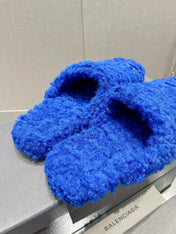 BALENCIAGA 25S MULES IN BLUE WOOL WITH LOGO