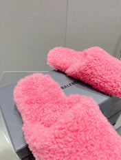 BALENCIAGA 25S MULES IN PINK WOOL WITH LOGO