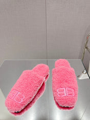 BALENCIAGA 25S MULES IN PINK WOOL WITH LOGO