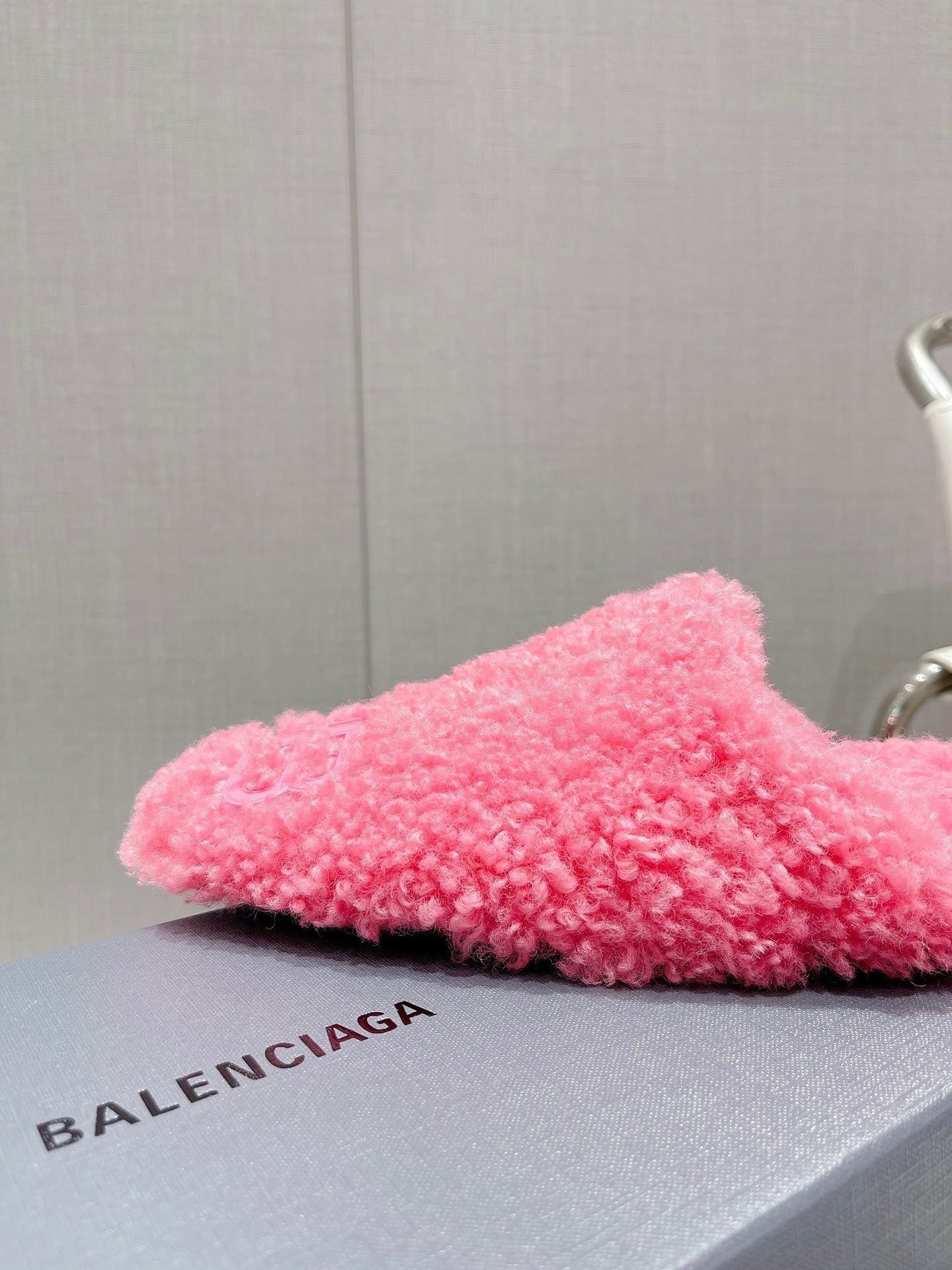 BALENCIAGA 25S MULES IN PINK WOOL WITH LOGO