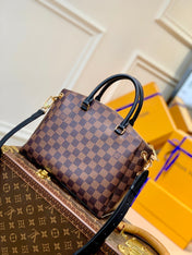 BOÉTIE PM TOTE 25 IN BROWN CHECKERED PATTERN MONOGRAM COATED CANVAS