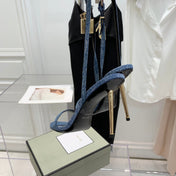 TOM FORD 26S GOLD BUCKLE HEELS 105 MM IN BLUE DENIM