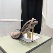 TOM FORD 26S GOLD BUCKLE HEELS 105 MM IN NUDE BEIGE LAMBSKIN