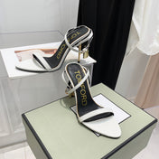 TOM FORD 26S GOLD BUCKLE HEELS 105 MM IN WHITE LAMBSKIN