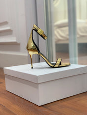 BALMAIN 25S UMA HEELED SANDALS 105MM IN GOLD CALFSKIN