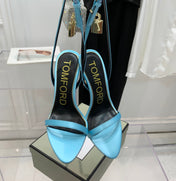 PADLOCK HIGH HEEL 10 CM SANDAL IN AQUA BLUE SHEEPSKIN
