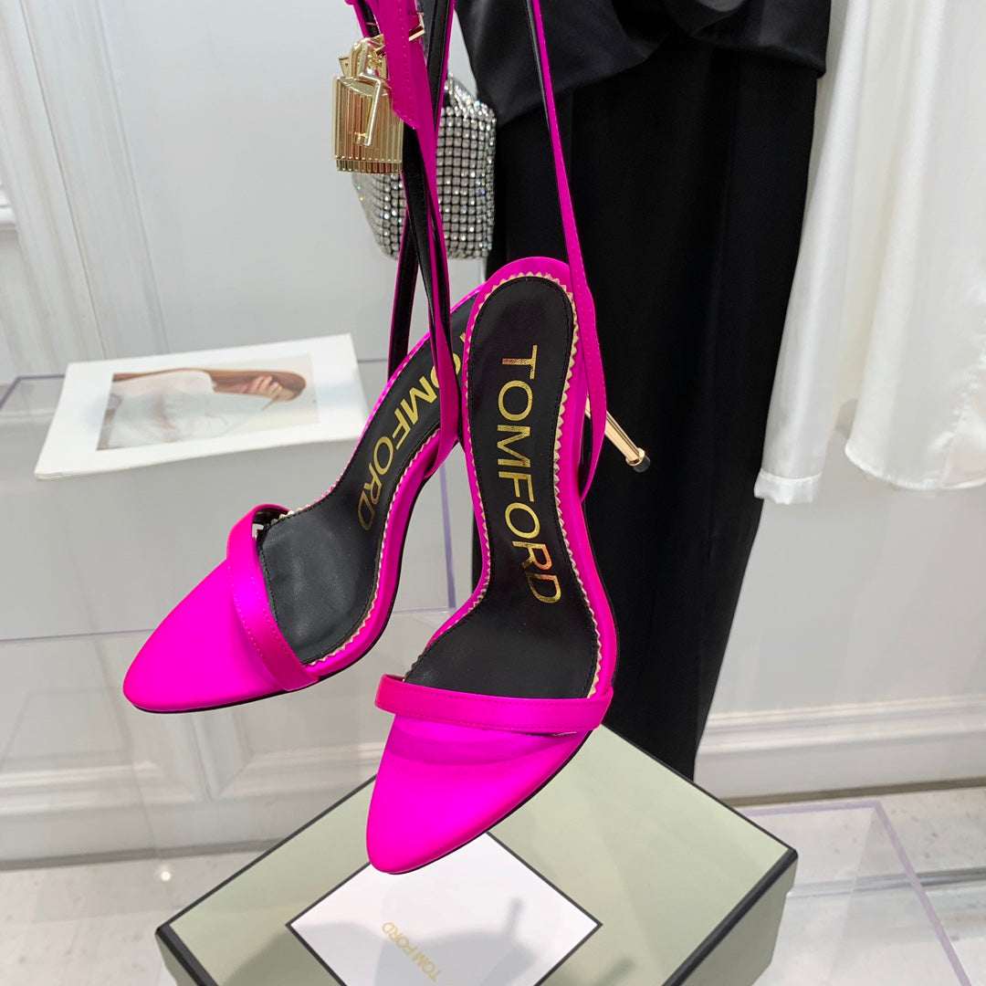 PADLOCK HIGH HEEL 10 CM SANDAL IN BRIGHT PINK SHEEPSKIN