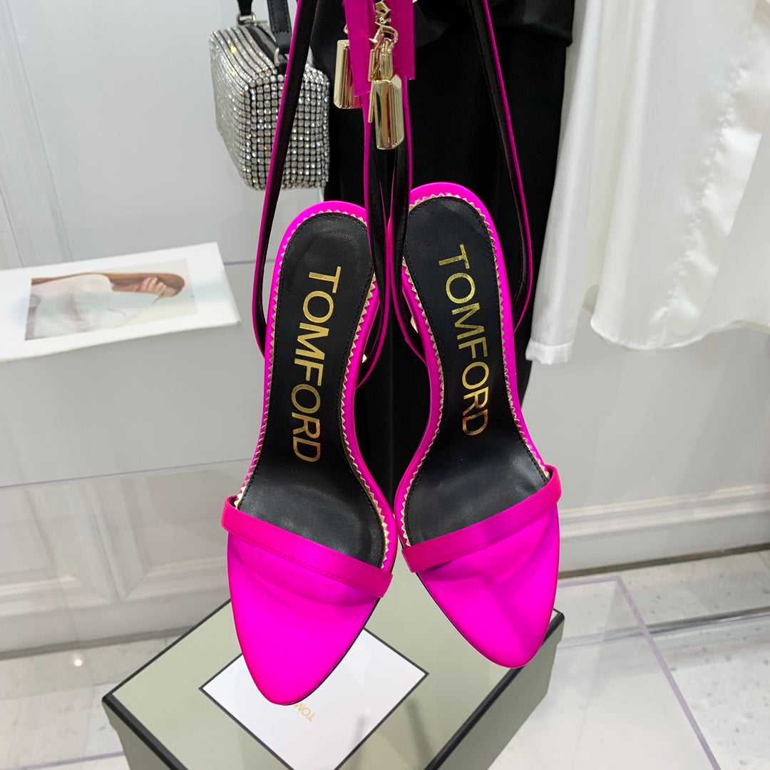 PADLOCK HIGH HEEL 10 CM SANDAL IN BRIGHT PINK SHEEPSKIN