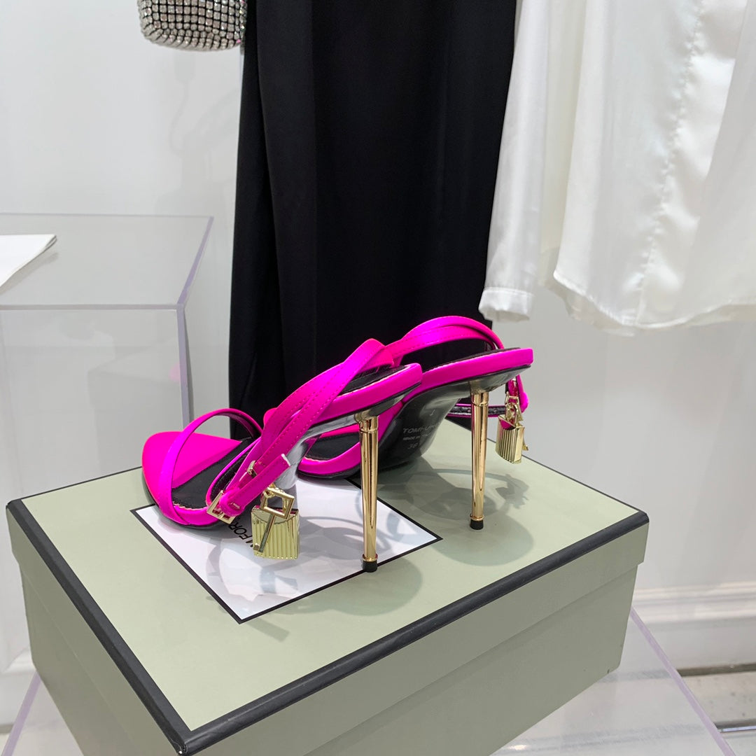 PADLOCK HIGH HEEL 10 CM SANDAL IN BRIGHT PINK SHEEPSKIN