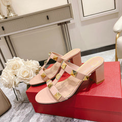 ROMAN STUD PALE PINK CALFSKIN SLIDE SANDAL 60 MM