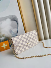FÉLICIE POCHETTE 21 IN BLUE BEIGE DAMIER AZUR CANVAS GOLD HARDWARE