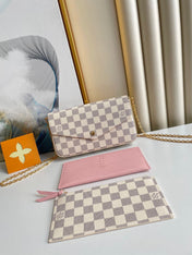 FÉLICIE POCHETTE 21 IN BLUE BEIGE DAMIER AZUR CANVAS GOLD HARDWARE