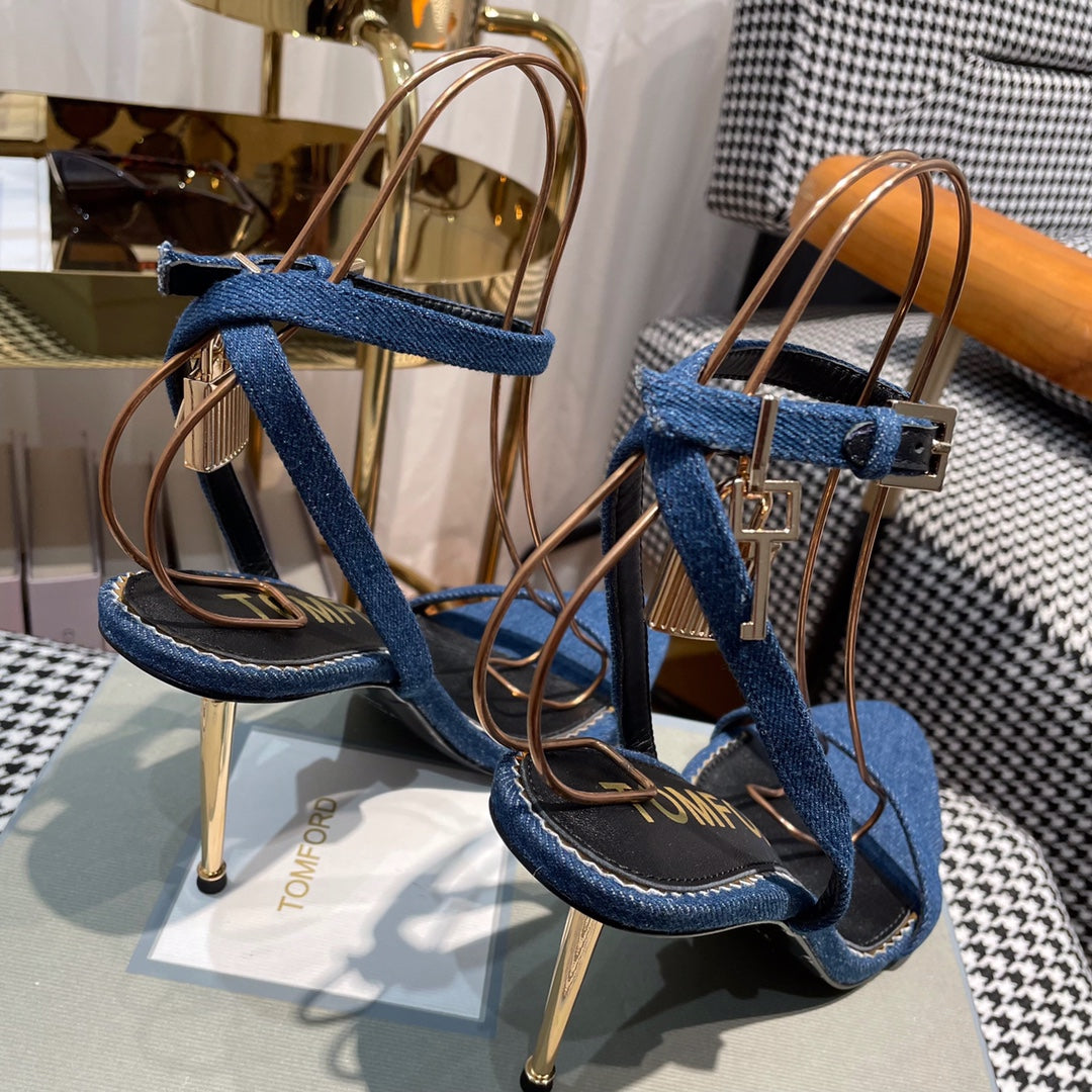 NAVY BLUE PADLOCK 105 DENIM SANDALS