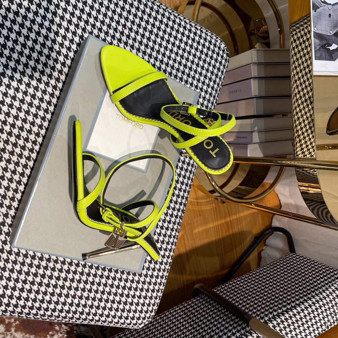 NEON YELLOW PADLOCK 105 LEATHER SANDALS