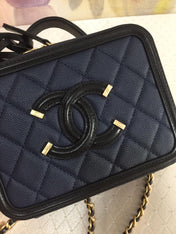 CC MINI 17 VANITY CASE IN AEGEAN BLUE MIX BLACK CALFSKIN GOLD HARDWARE