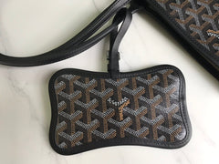 CHIEN GRIS BAG 33 IN BLACK GOYARDINE CANVAS AND TAN CALFSKIN TRIM