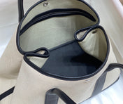 GARDEN PARTY 36CM IN WHITE TOILETS COTTON CANVAS AND BLACK CALFSKIN