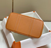 GARDEN PARTY 36CM IN WHITE TOILETS COTTON CANVAS AND BROWN CALFSKIN