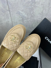 CHANEL 26S LOAFERS IN BEIGE QUILTED CALFSKIN WITH CC LOGO