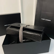 KATE TASSEL 24 CROCODILE PATTERN CALFSKIN BLACK WITH SILVER LOGO