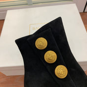 BALMAIN 26S OPEN-TOE BOOTS 95 MM IN BLACK SUEDE