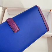 JIGE ELAN 29 CLUTCH IN COBALT BLUE CALFSKIN WITH VIOLET PURPLE LIZARD SKIN