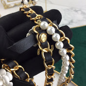CHANEL 25S CHAIN BELT IN WHITE PEARL AND BLACK CALFSKIN 614403