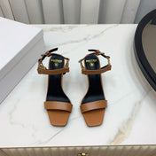 BALMAIN 25S HIGH HEELS WITH B METAL DETAIL 95MM IN CARAMEL CALFSKIN